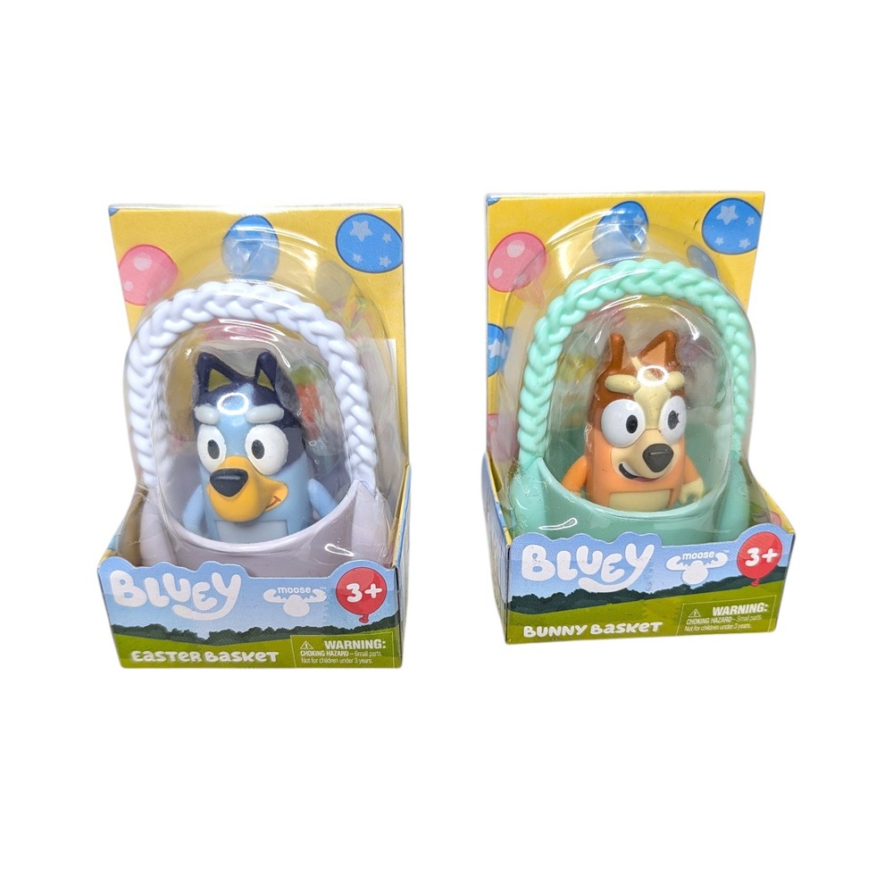Bluey & Bingo Easter Bunny Basket‎ Set 2.5in Figures with Stickers Brand New